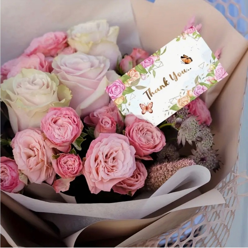 Floral Thank You Cards Message Cards w Butterflies for Small Businesses, 50 ct - Picture 2 of 4
